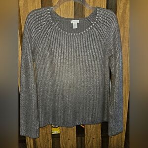 NWOT Chico's Sz 0 Silver and Metallic Thick Knit Crewneck Sweater